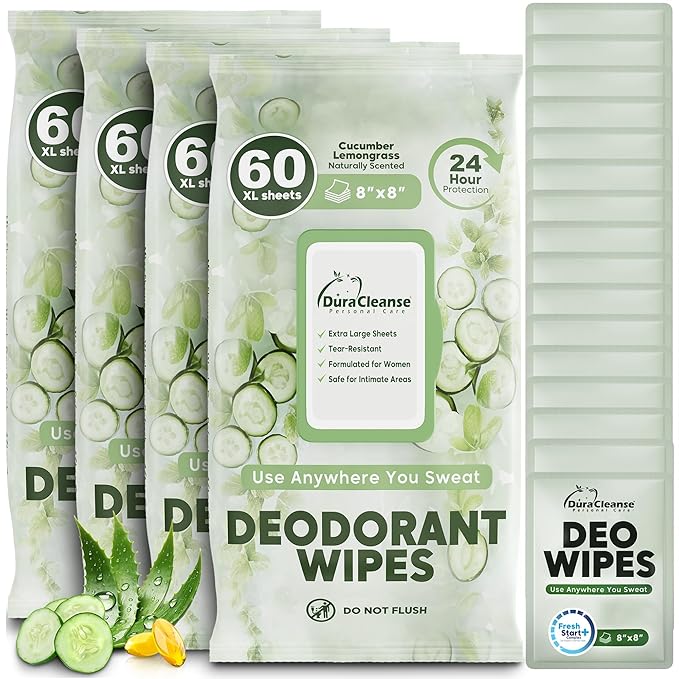Deodorant Wipes for Women - Freshening Body Towelettes for Post-Workout, Travel, and Daily Deodorizing - On-the-Go Fresh Scent Cleansing Wipes, 240 Count (4 Pack)