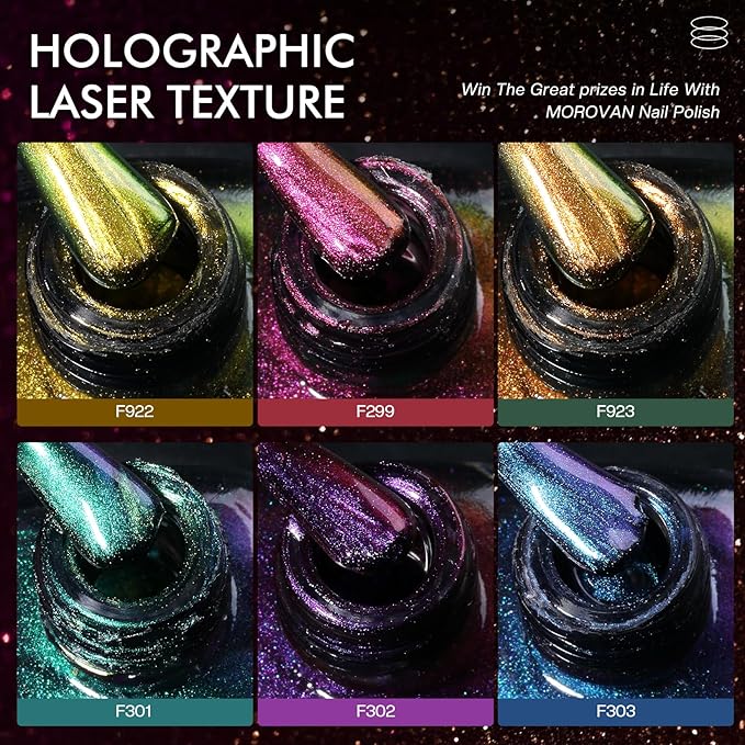 Morovan Fingernail Nail Polish Set: Holographic Metallic Lacquer Air Dry Nail Polish Regular Nail Pack 0.27oz Glitter Finger Nail Bulk Toenail Polish Kit Halloween Fall Gift for Women
