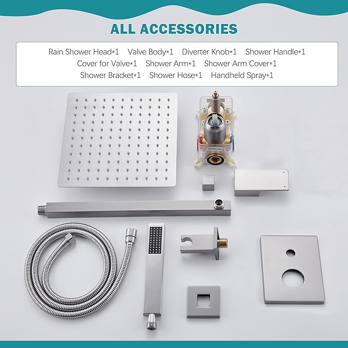 HoliSpa Shower System, Brushed Nickel Shower Faucet Set with 12-Inch Rain Showerhead and Handheld Spray, Wall Mounted High-Pressure Showerhead Combo Set Included Valve and Trim, Brushed Nickel