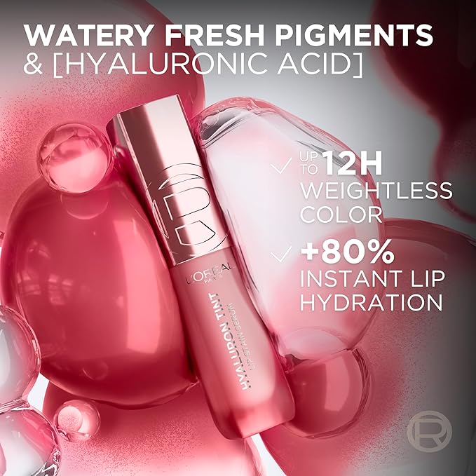 L'Oreal Paris Hyaluron Tint Lip Stain Serum, Long Lasting, Hydrating Lip Makeup Infused with Hyaluronic Acid, 635 Worth It Medium (Medium Berry Nude)
