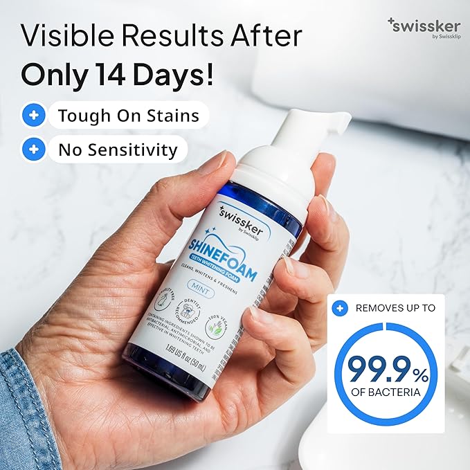Swissker by Swissklip ShineFoam | Teeth Whitening Foam | Mint Flavor Whitening Toothpaste | Teeth Whitener I Professional Teeth Whitening Kit | 100% Vegan - Made in USA - 1.69 oz - Pack 2