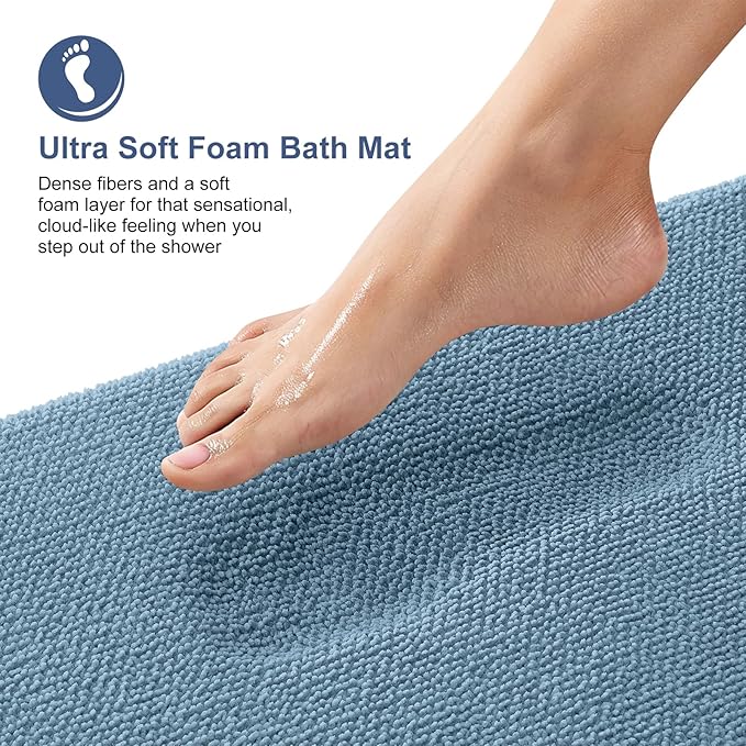 OLANLY Thick Memory Foam Bath Mat Rug 50x30, Extra Soft Absorbent Bathroom Rug, Quick Dry Bath Mats, Non-Slip, Machine Washable Carpet for Bathroom, Tub and Shower, Home Decor Accessories, Airy Blue