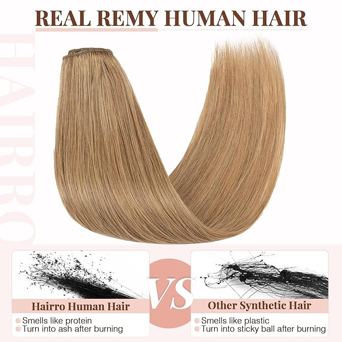 Hairro Sew in Hair Extensions Real Human Hair, 100g/bundle Weave Weft for Women Adding Volume and Length, for DIY Beauty Dating Party, 16 Inch One Bundle Straight Dark Blond