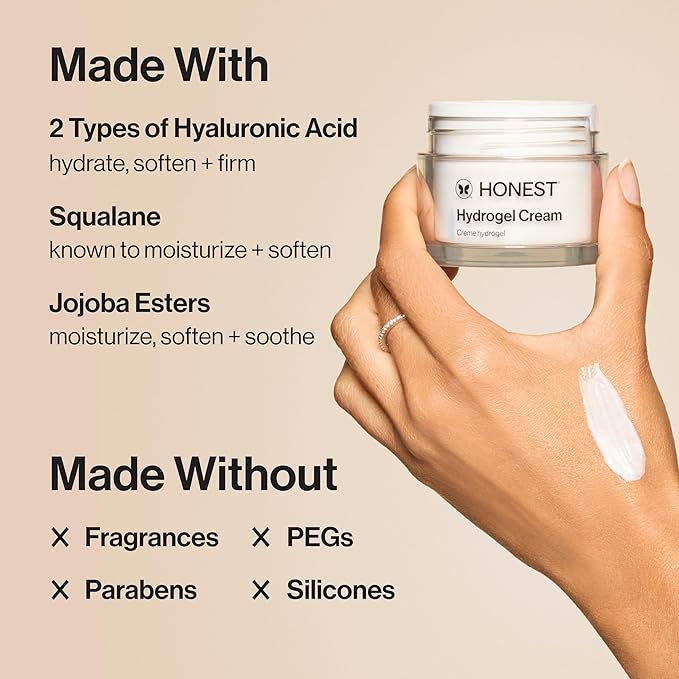 Honest Beauty Hydrogel Cream with Hyaluronic Acid, Lightweight Moisturizing Water, Gentle for Sensitive Skin, Fragrance-Free, Vegan 1.7, fl oz