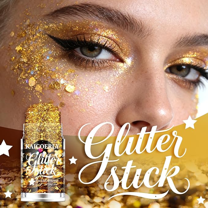 Gold Body Glitter Gel, Yellow Body Glitter for Face Body Hair, Chameleon Color Changing Glitter Gel for Singer Concert Outfits Mermaid Sequins Festival Accessories Shimmer Makeup #3