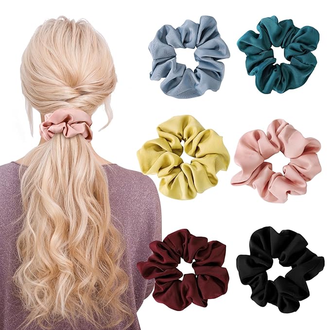 6 Pieces Satin Silk Scrunchies for Hair, Women Girls Hair Elastic Bands Ponytail Holder,Scrunchy Elastic Hair Bands Accessories