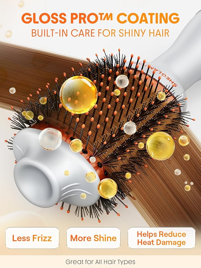 SHEGLAM 4-in-1 Hot Air Brush - Hair Dryer & Styler with 33000 RPM Motor, GLOSS PRO Coating for Shine, 3 Heat Settings, Tangle-Free Ionic Bristles for Frizz-Free Blowouts (US Plug)