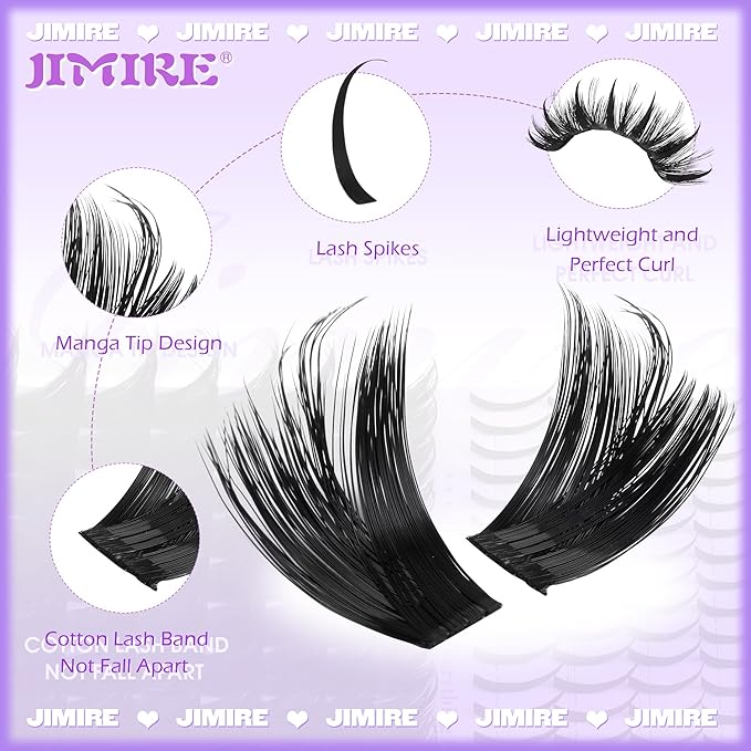 JIMIRE Volume Lash Clusters Kit 12-18MM D Curly Lash Extension Kit with Lash Bond and Seal Thick Fluffy Cluster Eyelash Extensions with Spiky Lash Clusters Bottom Lashes 216Pcs Pack