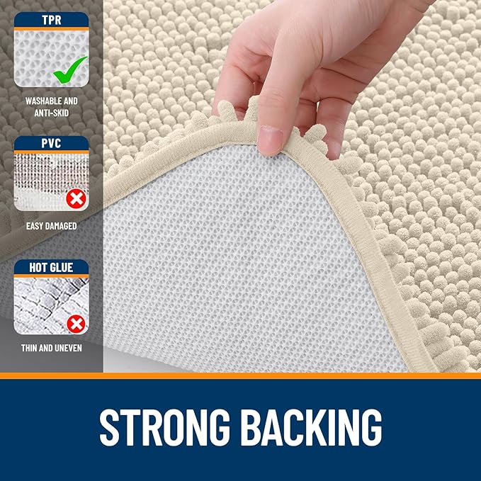 OLANLY Bathroom Rugs 30x20, Extra Soft Absorbent Chenille Bath Rugs, Rubber Backing Quick Dry, Machine Washable Bath Mats for Bathroom Floor, Tub and Shower, Home Decor Accessories, Sand