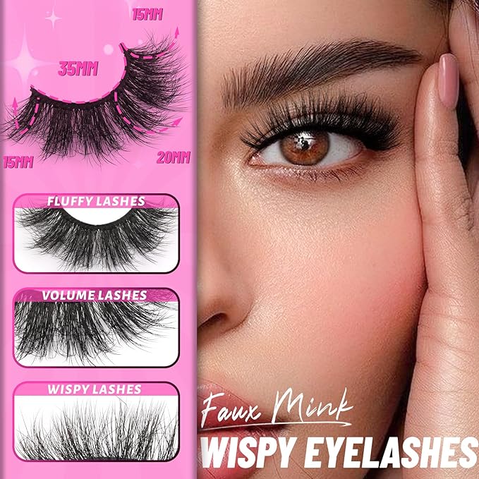 Veleasha Fluffy Lashes D Curl Soft Volume False Eyelashes Faux Mink Eyelashes Downy 10-18MM Thick Lashes Fuzz Fake Dramatic 7 Pairs Eyelash Pack (831)