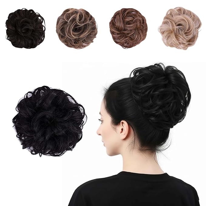 Juvabun Messy Bun 2.0 Hair Piece Black Synthetic Hair Bun Extension for Women Realistic Lightweight Messy Bun Scrunchie for Everyday Hairstyles