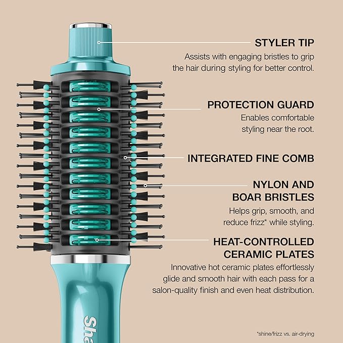Shark Glossi 2-in-1 Hot Tool and Air Glosser, Ultra-Fast, Ultra-Glossy Blowouts at-Home, Heat-Controlled Ceramic, Curly, Coily, and Color Friendly, Jewel Teal, HT302TL