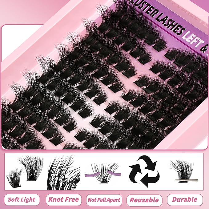 Lash Clusters Eyelashes Clusters Left&Right Cluster Eyelash Extensions Thick D Curly Individual Lashes Clusters 150P DIY Fairy Lash Extension at Home