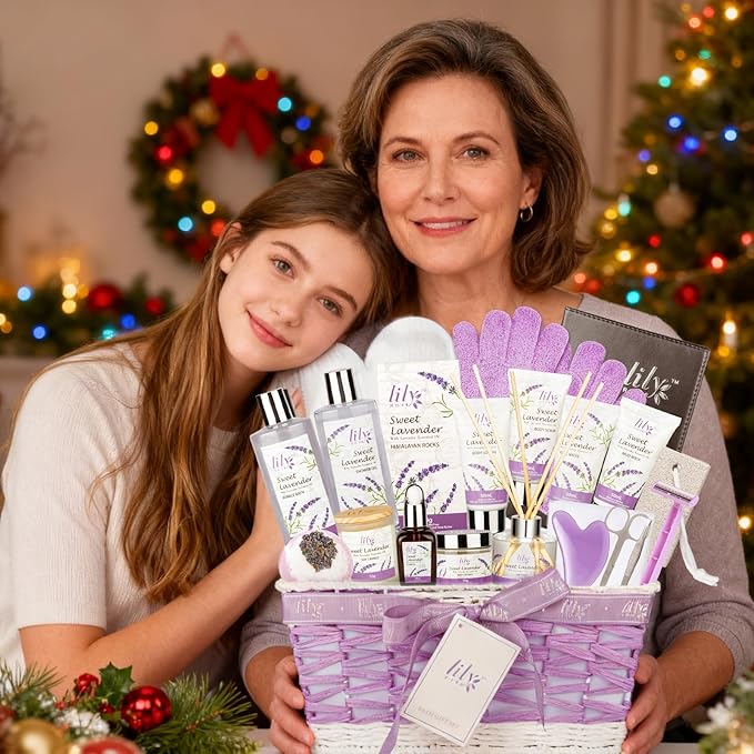 Valentines Day Gifts Spa Gift Set for Women - 22 Piece Lavender Luxury Bath & Body Basket with Bath Bomb | Spa Bath Gift Set for Birthday Gifts, Mothers Day Gift, Christmas Gift for Women