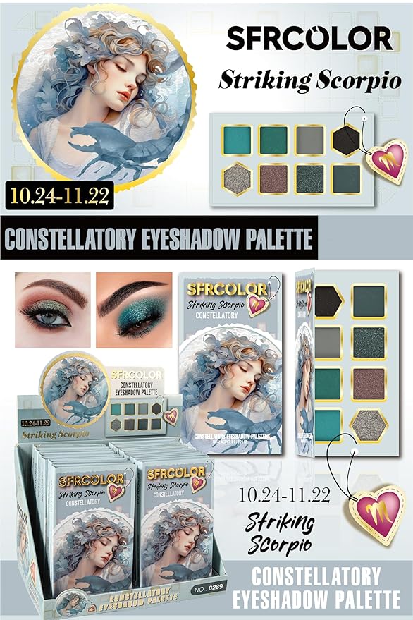 12-Color Zodiac Eyeshadow Palette, Matte Metallic Shimmer Pressed Pigments, Highly Pigmented Makeup Palette for Professional & Daily Eye Makeup (8289 Scorpio)