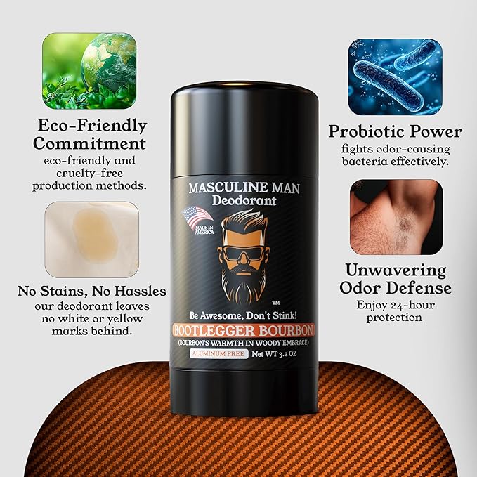 Deodorant for Men - Aluminum Free Mens Deodorant, Travel Size Natural Deodorants, Sweat Protection for Underarm, Stain-Free Deodorants, Made in USA, 3.2oz (2 Pack, Bootlegger Bourbon)