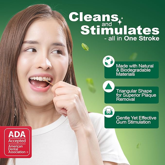 The Natural Dentist Stim-U-Dent Mint Dental Picks, Wooden Toothpicks for Food & Plaque Removal, Refreshing Mint Flavor, Travel-Friendly, 8 Packs of 25 Picks/Pack (200 Picks)