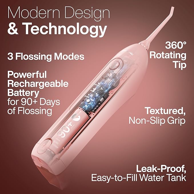 AquaSonic Icon Water Flosser for Teeth – Cordless Rechargeable Oral Irrigator – Waterproof, Portable Dental Cleaning with Jet Tip – Braces Home Travel - Blush