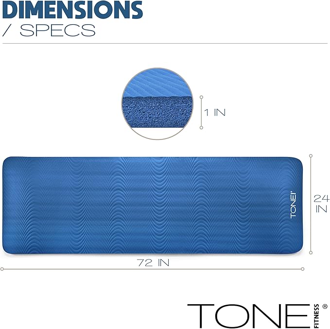 Tone Fitness 1-Inch Thick Yoga Mat | High-Density, Non-slip Exercise Mat with Carrying Strap for Yoga, Pilates, & Home Gym Workouts | Multiple Options