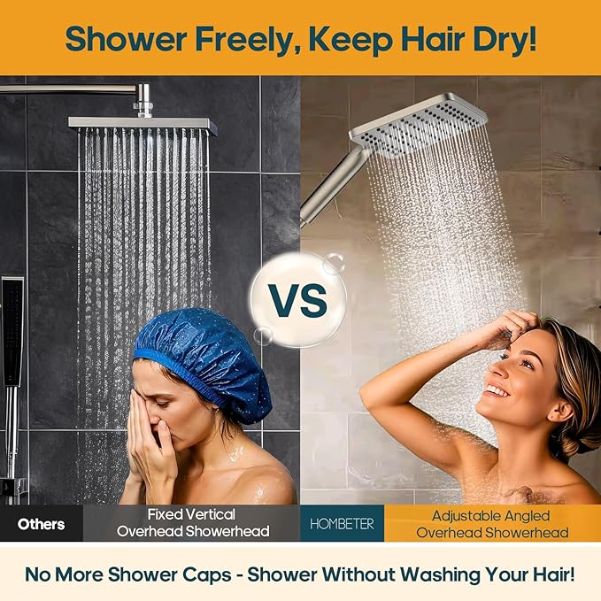 Hombeter Filtered Shower Head with Handheld Spray Combo High Pressure Rain Shower Head Dual Shower Head with Filters - Removes Chlorine Height Adjustable & Built-in Power Wash (Brushed Nickel)