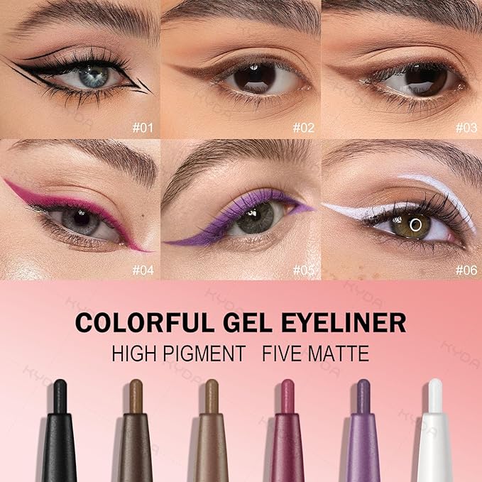 KYDA 2 Colors Black and Brown Gel Eyeliner Pencil, Lasting Matte Gel Eye Liner, Colorful Crayon Eyeliner Pencil, Smooth Creamy Retractable Eye Liner, Ultra-Pigmented, Waterproof Smudge-proof