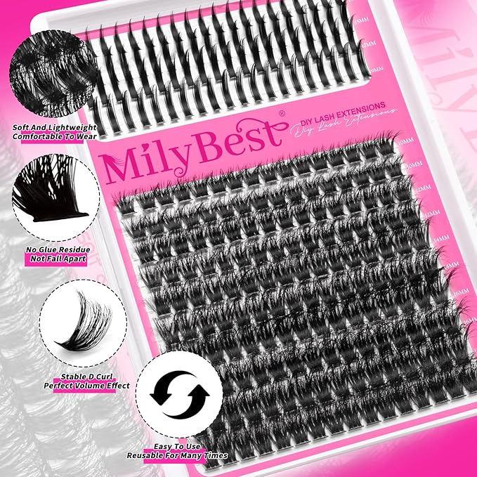 Lash Clusters 100D Eyelash Clusters Lash Spikes 13-19MM Spiky Volume Cluster Eyelash Extensions Long Thick DIY Individual Anime Lashes Clusters D Curl Strip Eyelashes by MilyBest