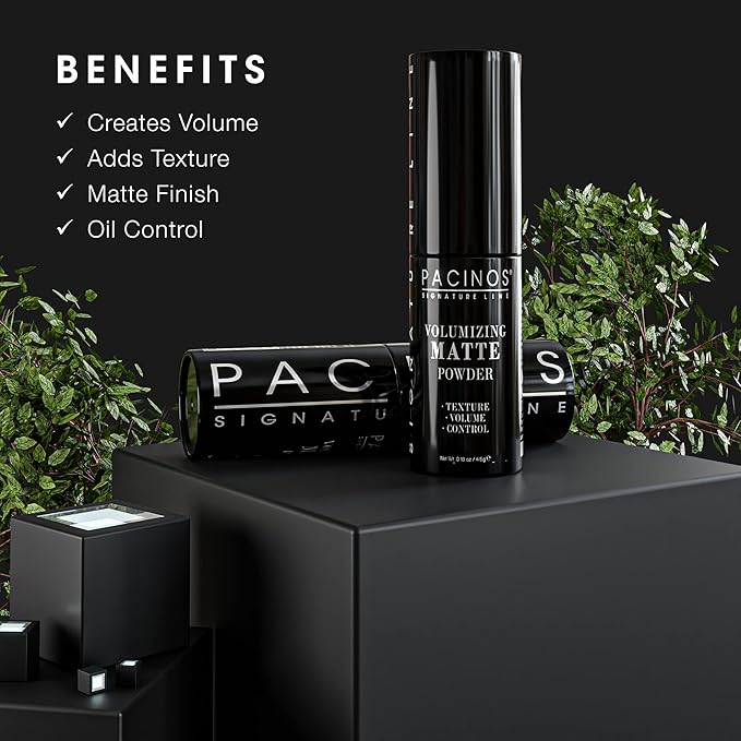 Pacinos Volumizing Matte Hair Powder - Adds Texture, Volume, Controls & Absorbs Excess Oil for Natural Finish, All Hair Types, 4.5 g.