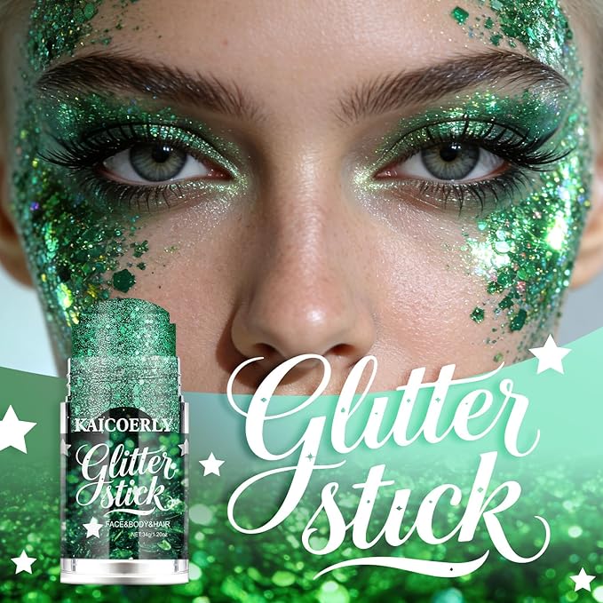 St Patrick's Day Outfit Body Glitter Gel, Green Body Glitter for Face Body Hair, Chameleon Color Changing Glitter Gel for Rave Party Mermaid Sequins Festival Accessories Shimmer Makeup #7