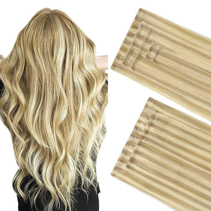 GOO GOO Invisi Edge Clip in Hair Extensions Set, 20inch 130g, 5pcs Injected Seamless PU Clip ins and 2pcs Classical PU Clip ins, Virgin Real Human Hair, #P18D/22F