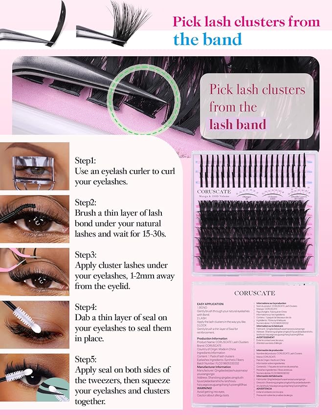 CORUSCATE 100D Lash Clusters with Spikes Eyelash Clusters 12-19mm DIY Cluster Eyelash Extensions Mega Thick Lash Extension Mink Strip Lashes Spike Individual Lashes Dramatic Full Look Travel Pal Pack