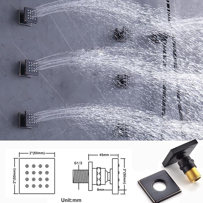 WHSHOWER 12"+8"+8" Triple Shower Heads Shower System Oil Rubbed Bronze Body Jets Shower Set with Handheld Sprayer and Temperature Display Valve,Full Body Shower System