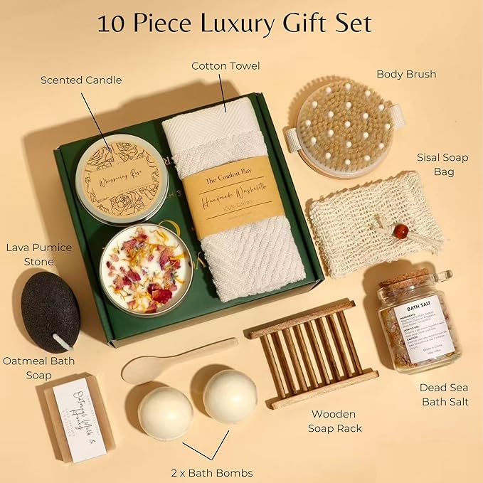 Luxury Large Spa Bath Gift Set for Women – 10-Piece Self-Care & Home Spa Essentials, Relaxation Gift Box | Perfect for Gifting or Personal Pampering, Thoughtfully Curated & Carefully Designed