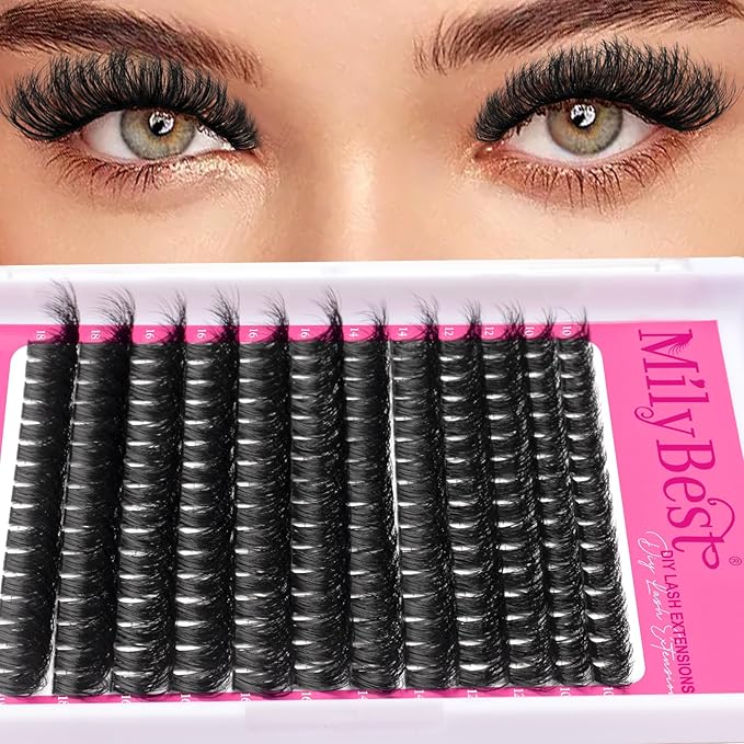 Lash Clusters 100D Fluffy Individual Lashes D Curl Cluster Eyelash Extensions 10-18mm Wispy DIY Lash Extension Thick Volume False Eyelashes Clusters for Beginners by MilyBest