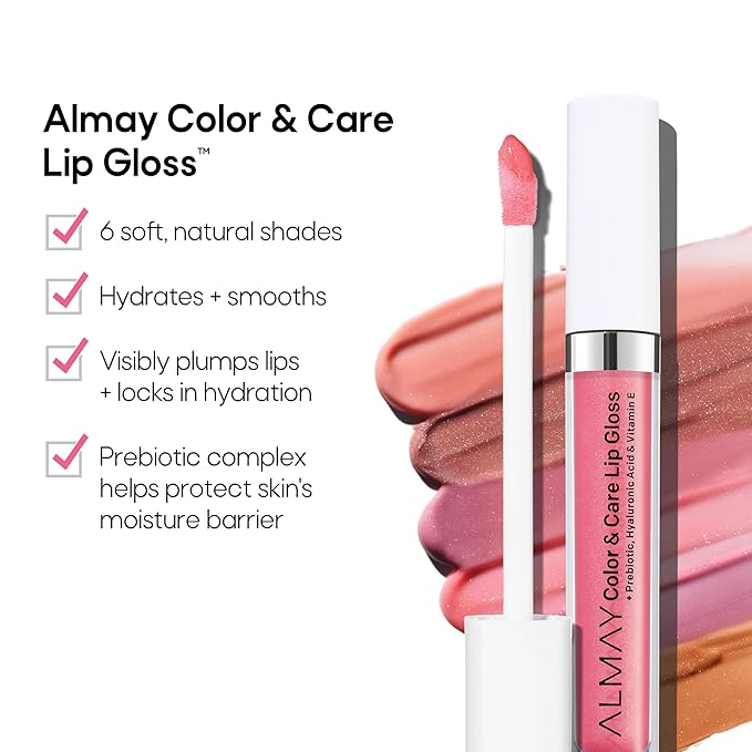 Almay Color & Care Hydrating Lip Gloss, Soft Natural Hues, Prebiotic Complex, Hyaluronic Filling-Sphere Technology, 600 Lunar Blush, 0.1 Fl Oz