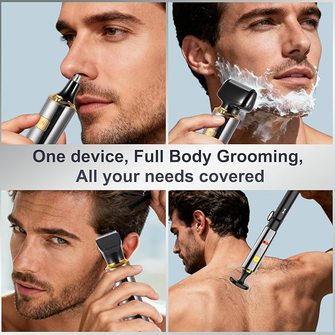 Electric Mens Back Shaver Body Trimmer Hair Groomer 4 in 1 Kit with Extendable Auxiliary Arm Waterproof Facial,Chin,Arm,Back,Pubic Hair Trimmer Grooming Set