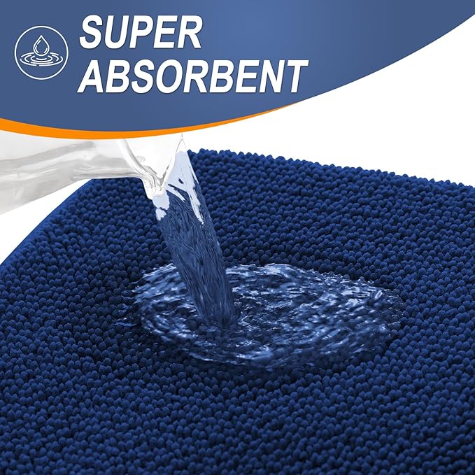 OLANLY Toilet Rugs U-Shaped 24x20, Extra Soft Absorbent Thick Memory Foam Contour Bathroom Rugs, Dry Quickly, Machine Washable, Non-Slip Toilet Bath Mat, Home Decor Accessories, Navy
