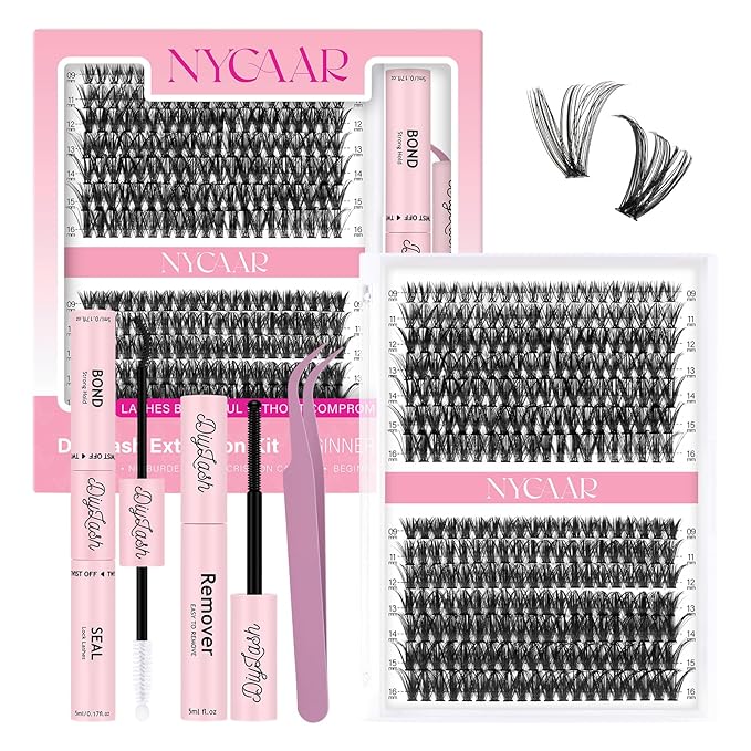 DIY Lash Extension Kit 280Pcs Individual Eyelash Extension Kit 40D50D 0.07D Curl 9-16MIX Lash Clusters Kit with Lash Glue Remover Applicator Easy to Use for Beginners