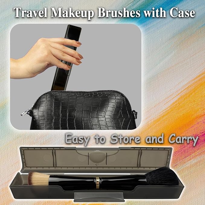 Zylsnice 4 in 1 Makeup Brush, Travel Makeup Brush Set with Case, Mini Makeup Brushes, Powder Foundation Brush, Concealer Brush, Eyeshadow Brush, Dual Ended Makeup Brush for Liquid,Cream, Powder