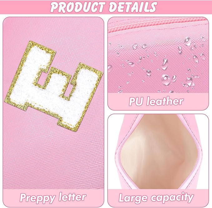 URSKYTOUS Initial Makeup Bag for Women Travel Small Cosmetic Bag Cute Pink Personalized Preppy Makeup Pouch for Purse Zippered Toiletry Organizer PU Leather Makeup Bag Makeup Case for Christmas（E）