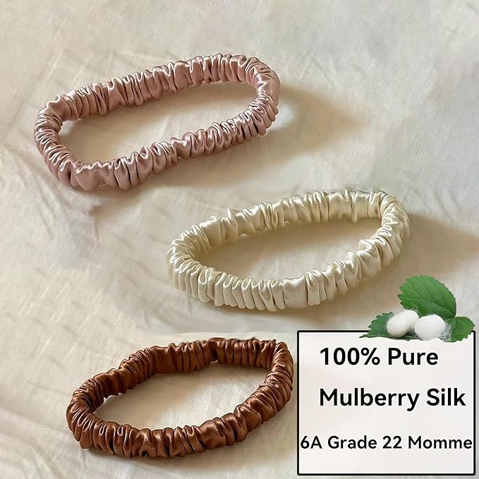 100% Pure Mulberry Silk Scrunchies - 6Pcs Hair Scrunchies for Women | Hair Ties for Thick Hair | Silk Ponytail Holders Hair Care No Damage