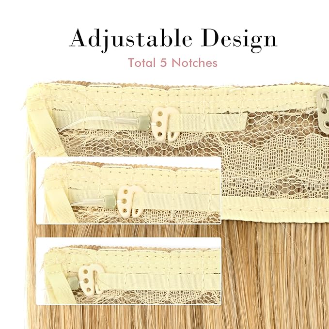 REECHO Invisible Wire Hair Extensions with Transparent Headband Adjustable Size Removable Secure Clips in Straight Secret Hairpiece for Women (24 Inch (Pack of 1), Buttery Blonde)