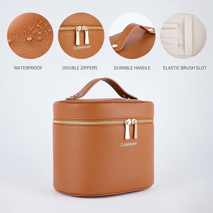 Cuteseason Makeup Bag, Toiletry Bag with Removable Zippered Inner Pocket, Portable Cosmetic Bag, Makeup Organizer for Woman Case (Brown)