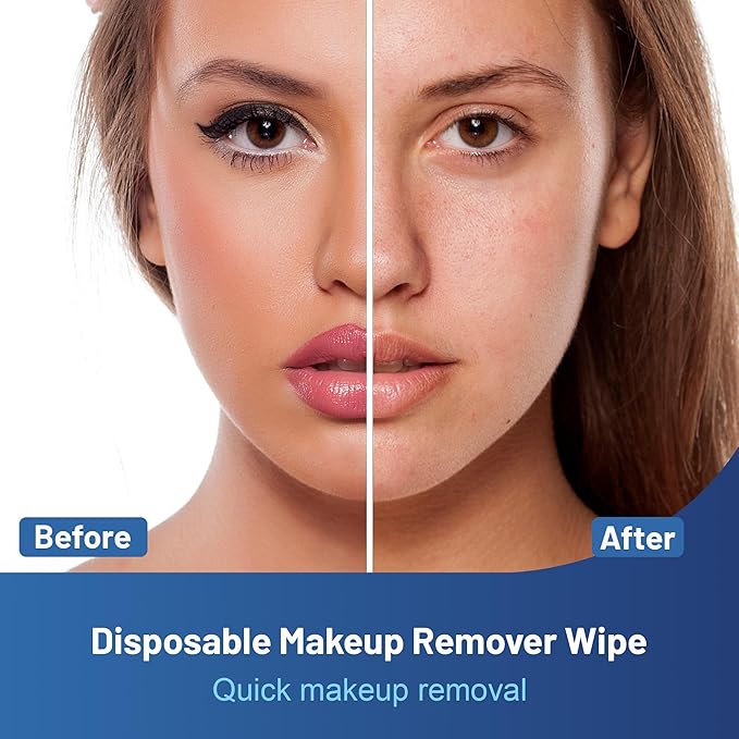 50 Count Makeup Remover Wipes Individually Wrapped, Travel Individual Wet Wipes Bulk, Gentle Cleansing for Face Mascara Lipstick, Single Makeup Removing Wet Wipes