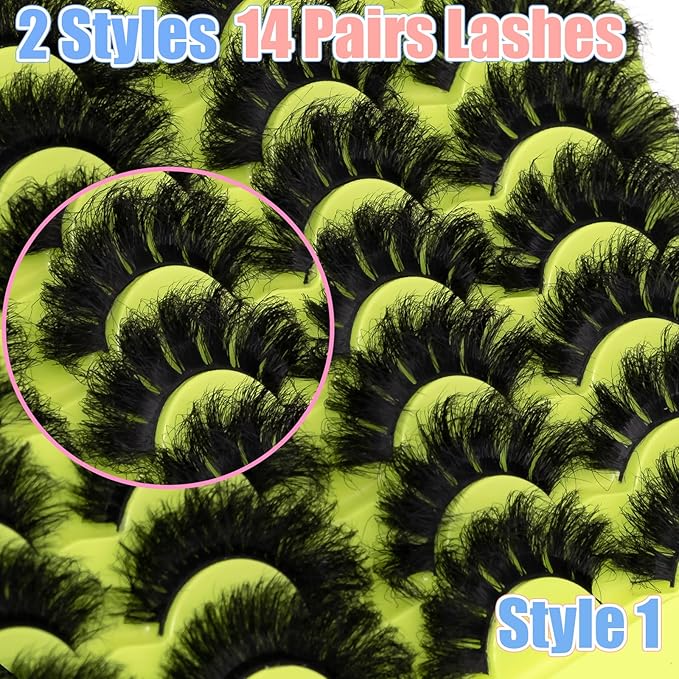 Mink Lashes Fluffy 20mm Stirps Lash 2 Styles Mixed Volume False Eyelashes 14 Pairs 8D Cat Eye Lashes D Curl Dramatic Soft Eyelash 25mm Big Long Lash Pack That Look Like Extensions