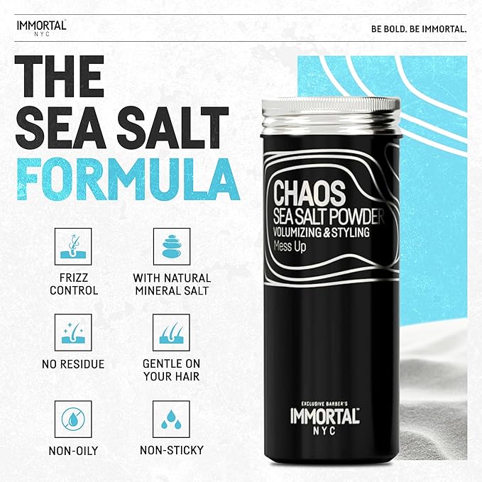 Immortal NYC 'Chaos' SEA SALT' TEXTURE/VOLUME POWDER- Flexible Extra Strong Hold - Natural Matte Look - 0.7oz/20gr (1 jar not 3)