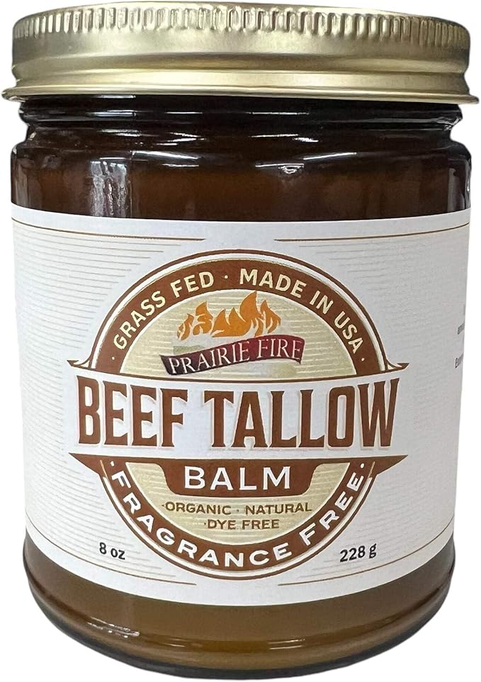 Prairie Fire Candles Grass Fed Beef Tallow Balm - 8 oz - Made in USA - Organic Grass Fed and Finished - Moisturizing Skin Care Frankincense