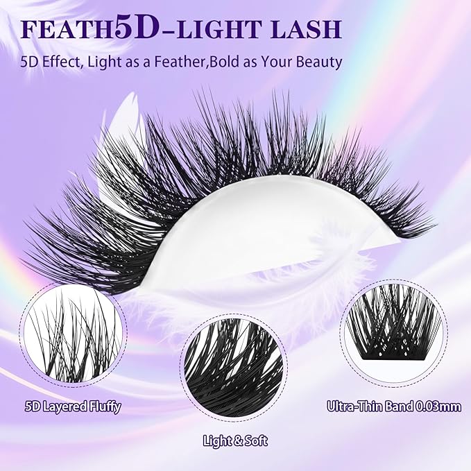 B&Q Lash Clusters Kit Wispy Fluffy - Feath5D 03 Eyelash Clusters Kit with Glue & Tools, Feathered Lightweight Lash Kit, 8-18mm C Curl Waterproof False Lashes