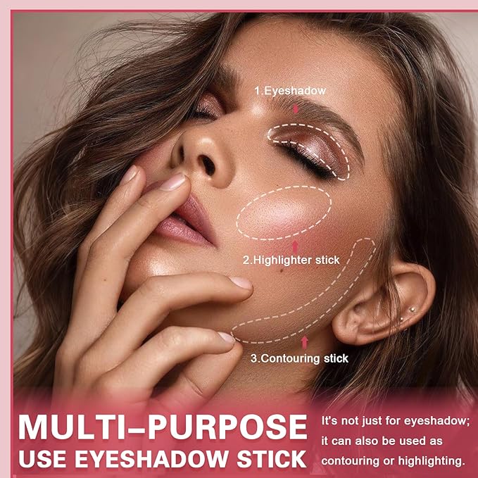 4 Colors Cream Eyeshadow Stick Set, Eye Shadow Brightener Stick Shimmer and Matte Finishes, Long-Lasting, Waterproof, Crease-Proof, Crayon Eye Shadow Pencil Highlighter Makeup Set A