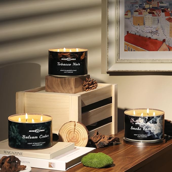 4EVER Scented Candles | 4-Wick 18oz Soy Wax Candle | Up to 50Hrs Clean Burn | Aromatherapy Candles for Home Scented | Gifts for Women & Mom, Balsam Cedar