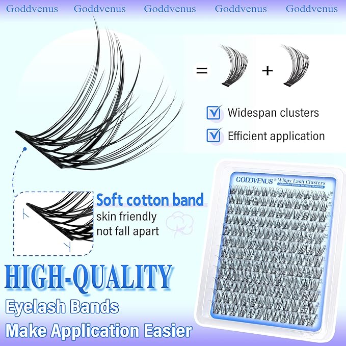 Wispy Lash Clusters 10-16mm Lashes Clusters Eyelash Extensions Natural Individual Lashes 144pcs D Curl Lash Extension DIY Soft Comfortable Eyelash Clusters with Cotton Band